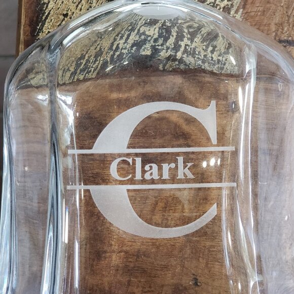 Stolzle Lausitz Bourbon Whisky Decanter And 4 Glasses Set Etched CLARK Monogram - Picture 4 of 9
